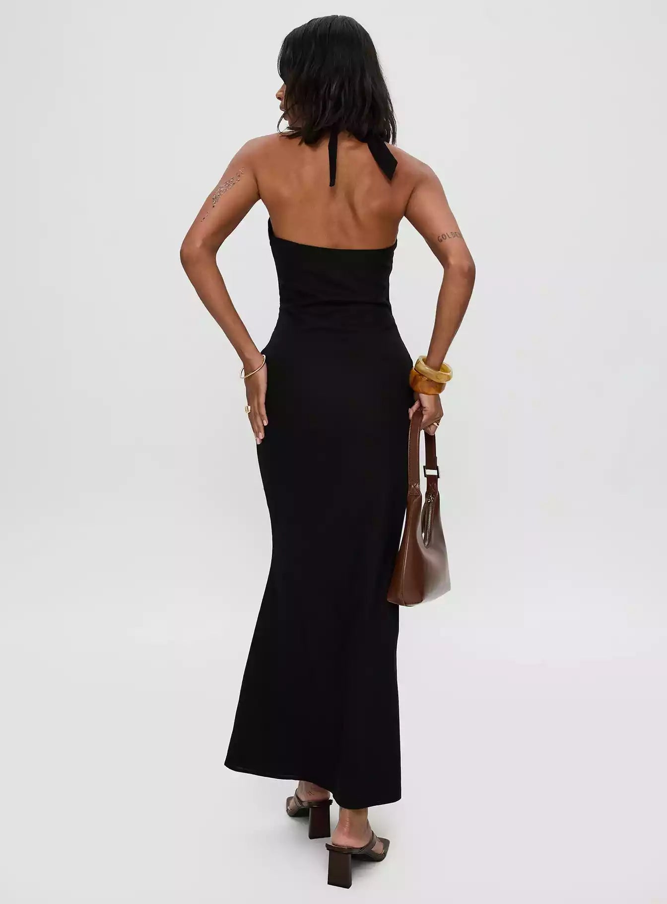 Elegant camisole with deep V-shaped hollow neck strap, exposed back, hidden side zipper, fully lined Prom Dresses