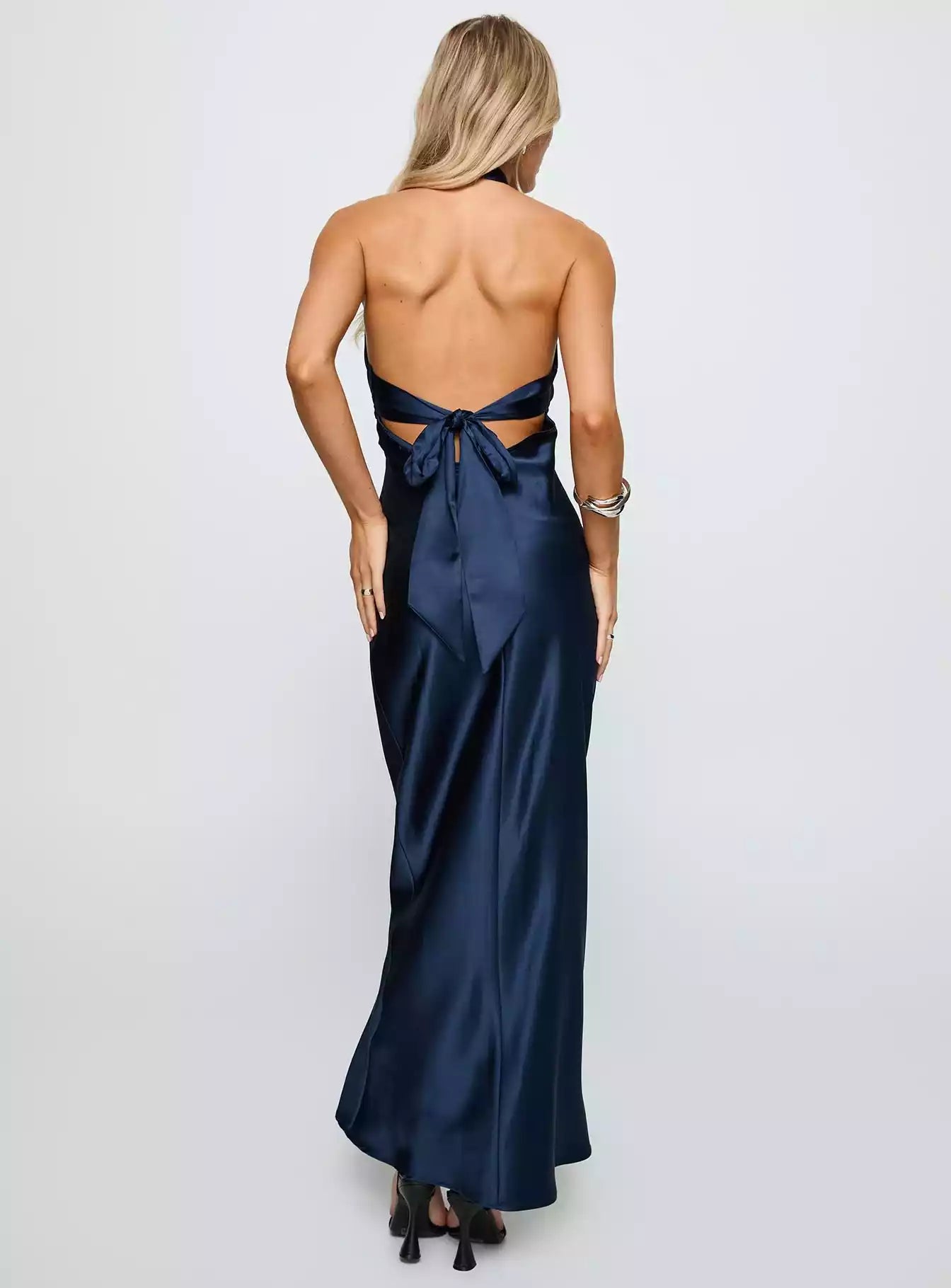 Elegant camisole with satin front, twisted chest, pleated neckline, buttoned backless straps, loose fit Prom Dresses