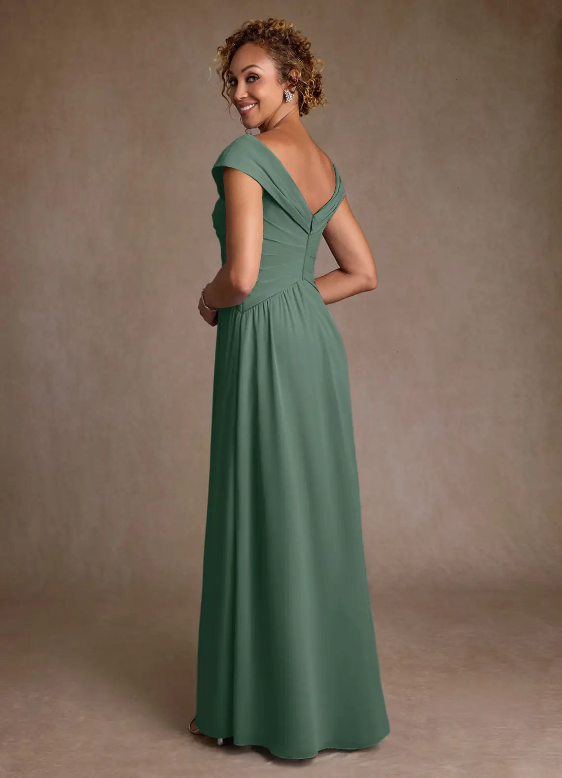 Elegant chiffon off-the-shoulder empire-waist A-line floor-length mother of the bride dress