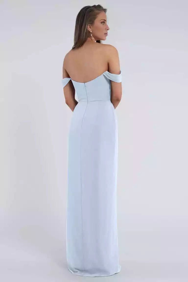 Elegant drooping shoulder sleeves, drooping neckline, tight fitting corset, slim fit skirt, hollowed out slit, Bridesmaid Dresses