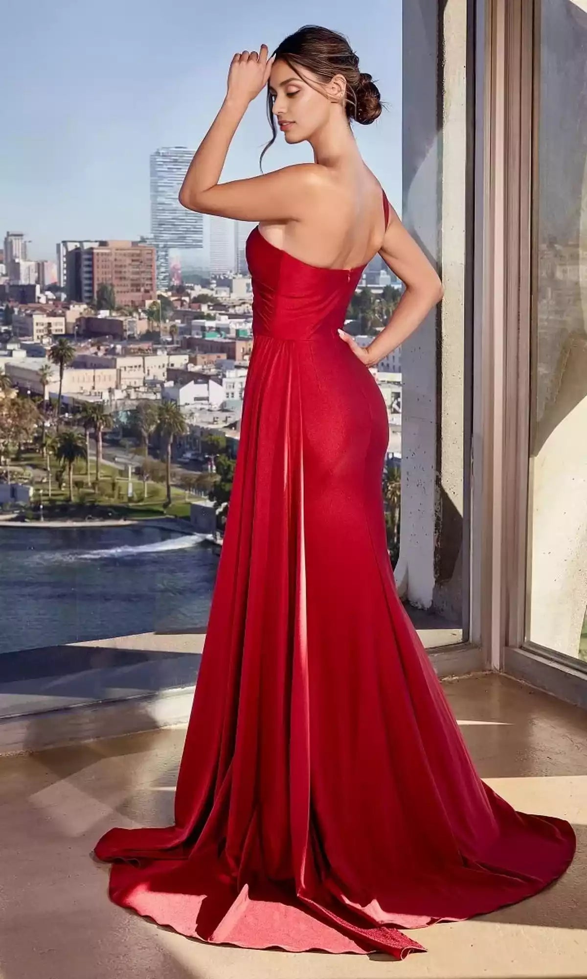 Elegant one shoulder heart-shaped collar long corset heart-shaped neckline waist pleats side hem hanging Prom Dresses