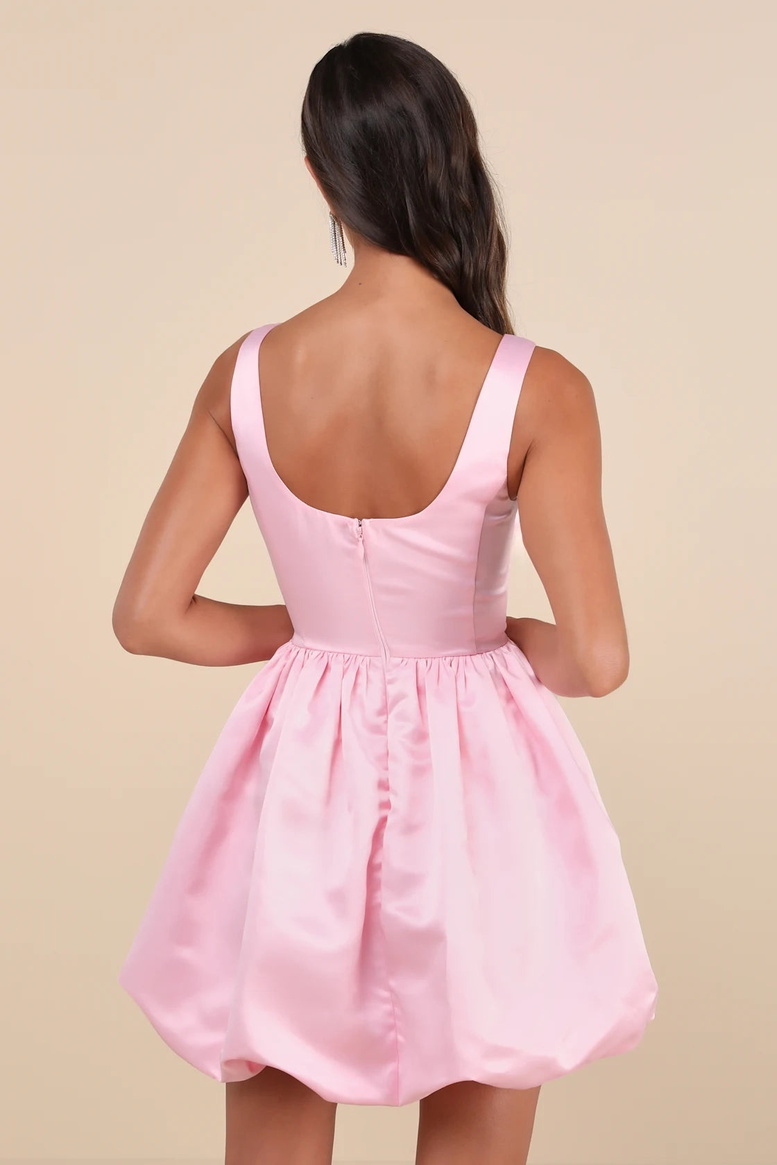 Elegant satin mini corset with wide shoulder straps, square neckline, A-line skirt, Homecoming Dresses