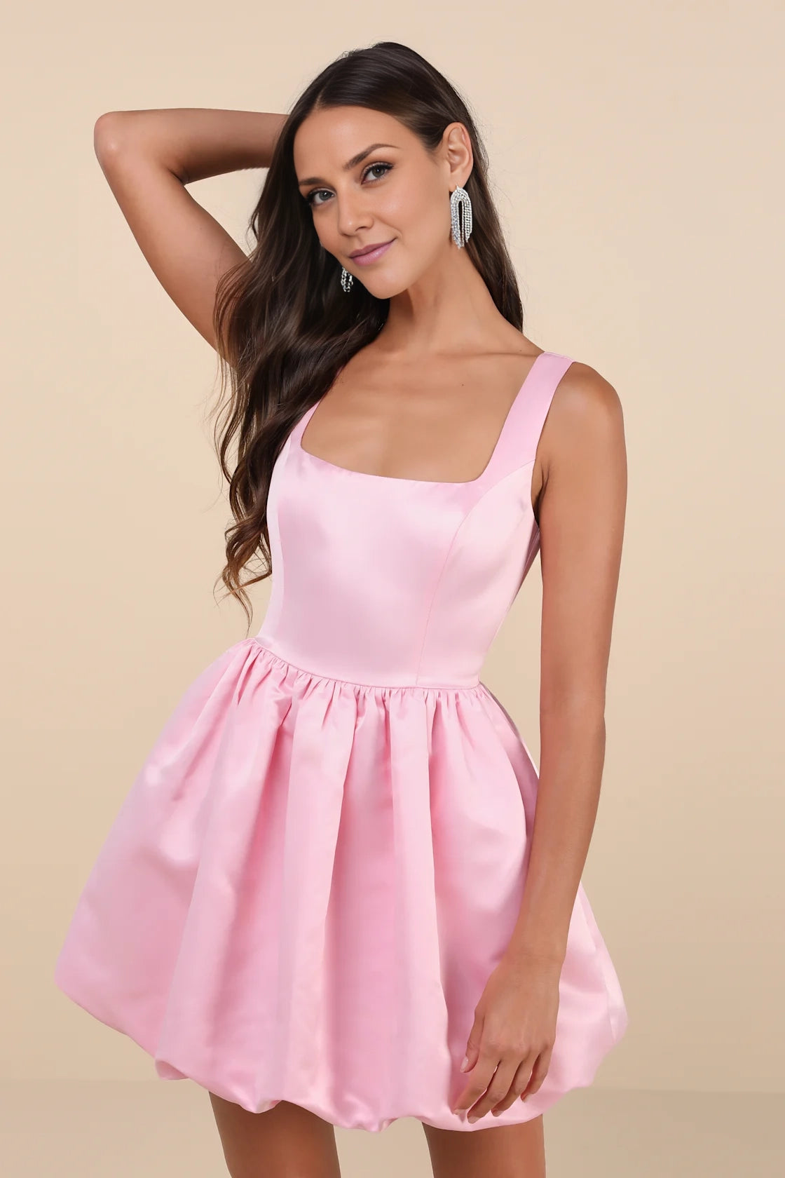 Elegant satin mini corset with wide shoulder straps, square neckline, A-line skirt, Homecoming Dresses