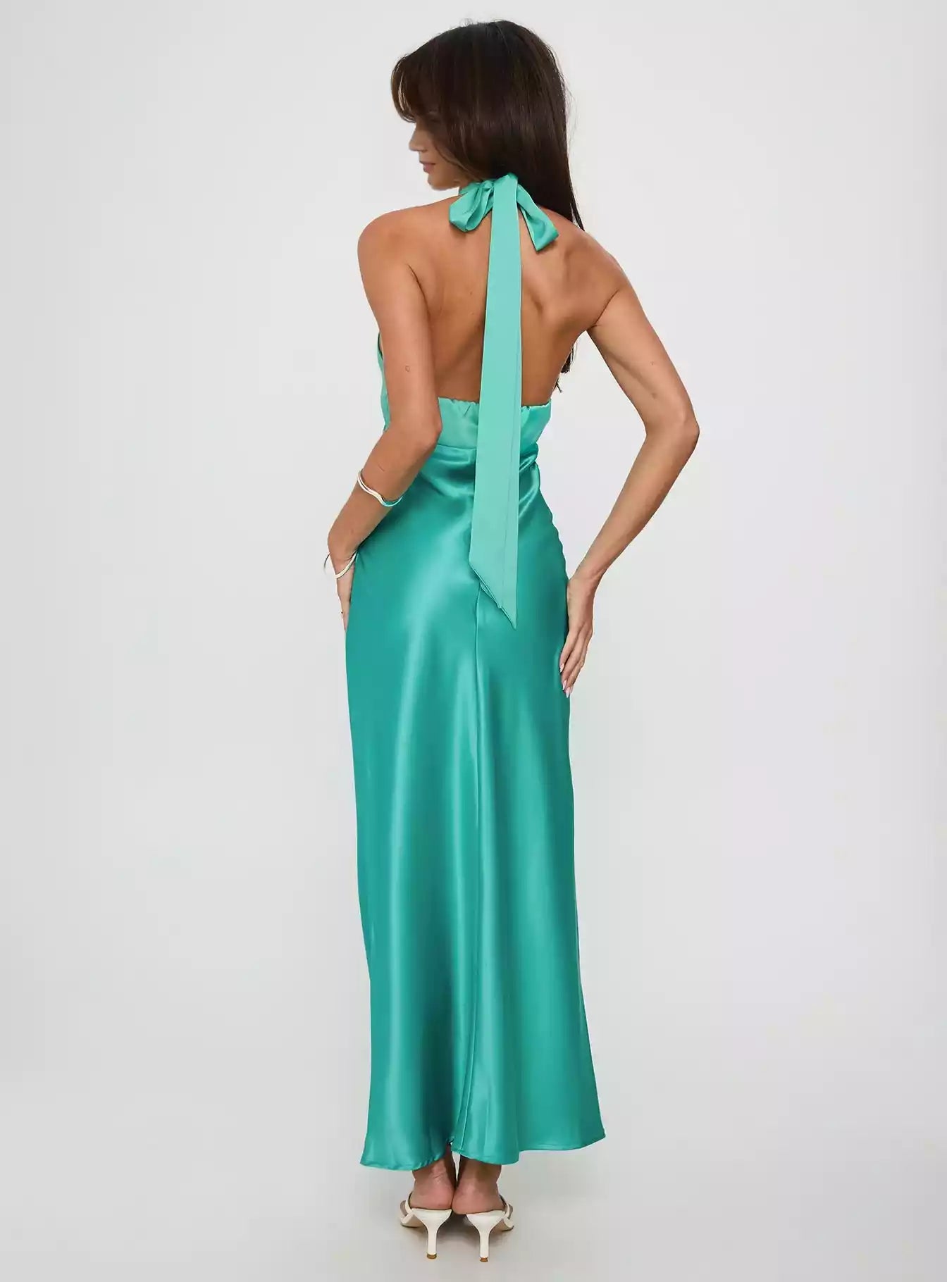 Elegant scarf with lace up, deep V-neck, semi exposed, back zipper, lined chest Prom Dresses