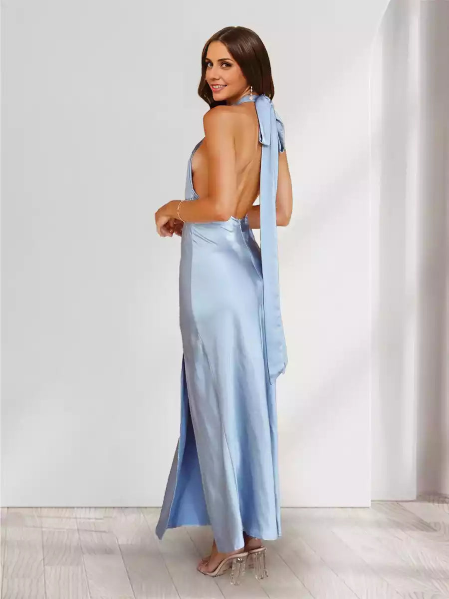 Elegant slim fit/straight tube backless and ankle pleated side slits Bridesmaid Dresses