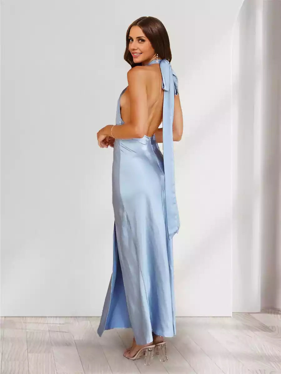 Elegant slim fit/straight tube backless and ankle pleated side slits Bridesmaid Dresses