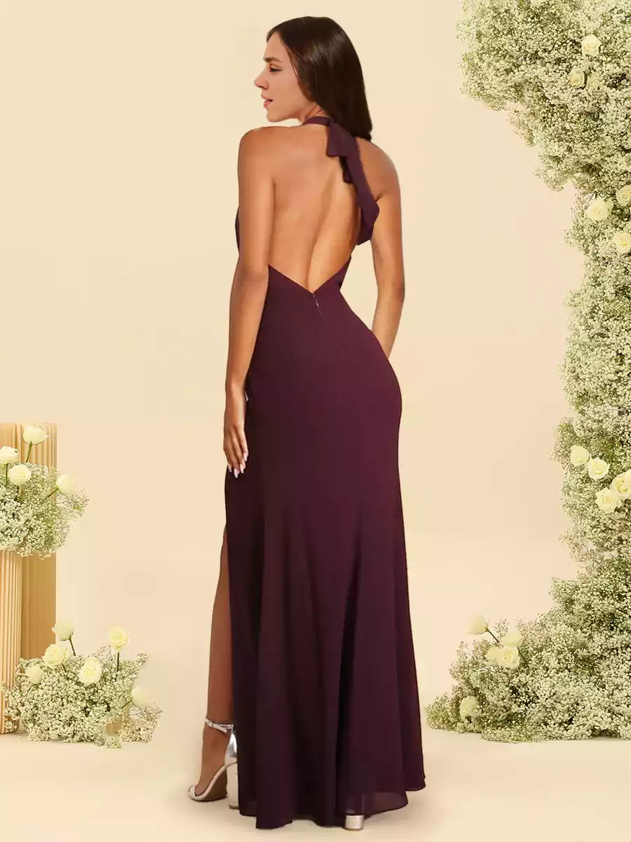 Elegant slim fit/straight tube backless and ground side slit slim fit Bridesmaid Dresses