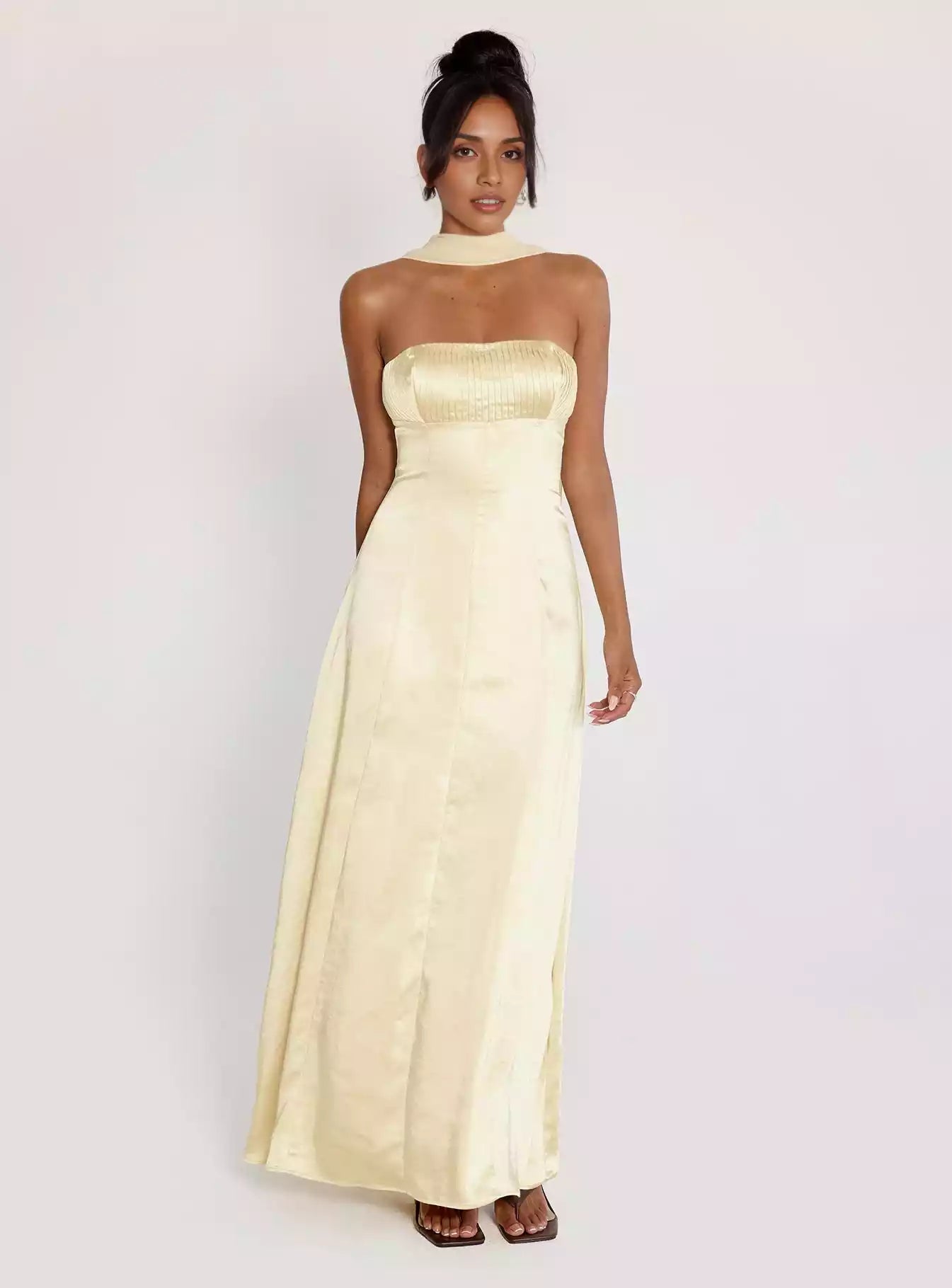 Elegant strapless lace up with backless satin pleats, hidden zippers on the sides, lace up details Prom Dresses