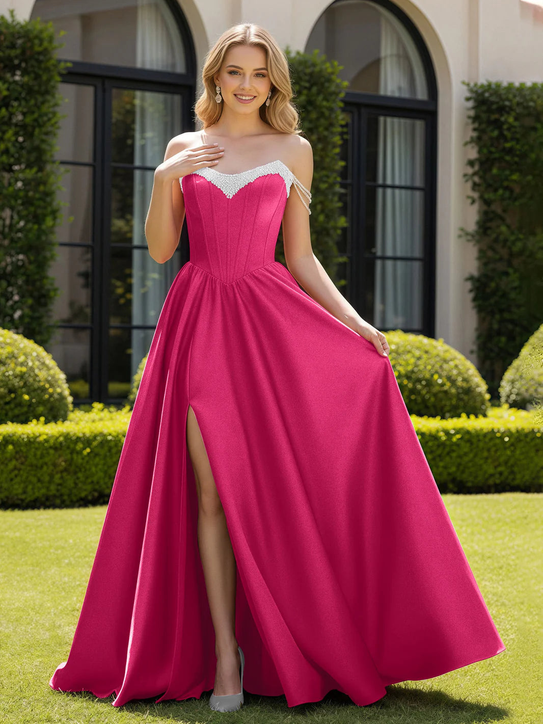 Enchanted A-Line Off-the-Shoulder Lace-Up Floor-Length Evening Dresses