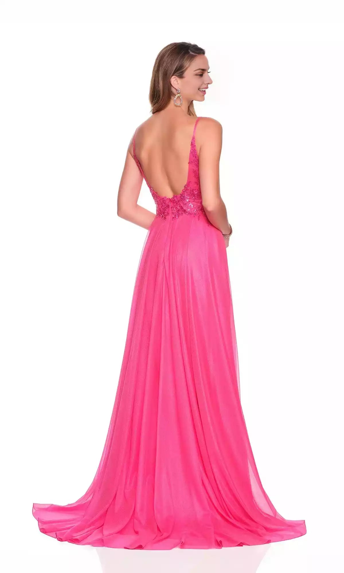 Enchanting A-line embroidered tight corset with V-neck, backless, leg slits Prom Dresses