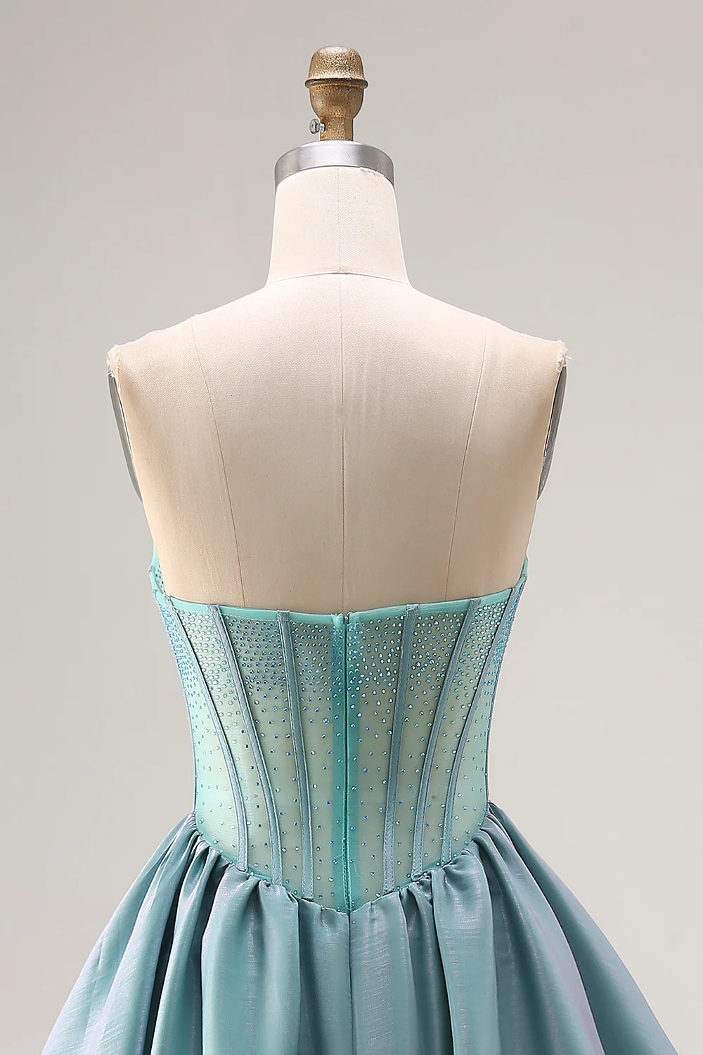Ethereal Strapless Beaded Corset Ball Gown with Layered Taffeta Skirt for Formal Evening Events