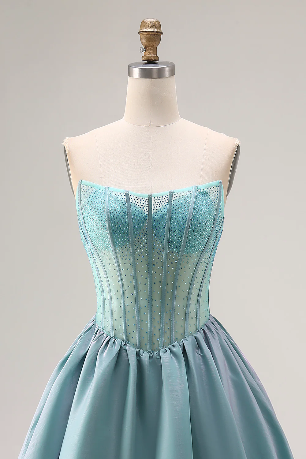 Ethereal Strapless Beaded Corset Ball Gown with Layered Taffeta Skirt for Formal Evening Events