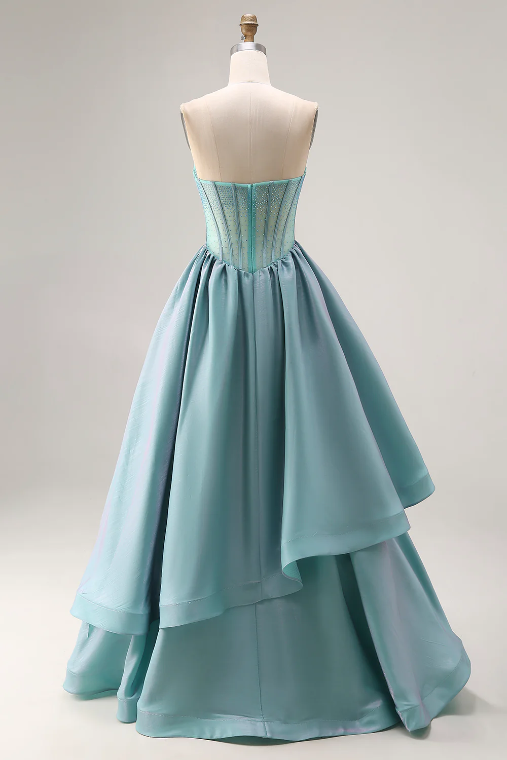 Ethereal Strapless Beaded Corset Ball Gown with Layered Taffeta Skirt for Formal Evening Events
