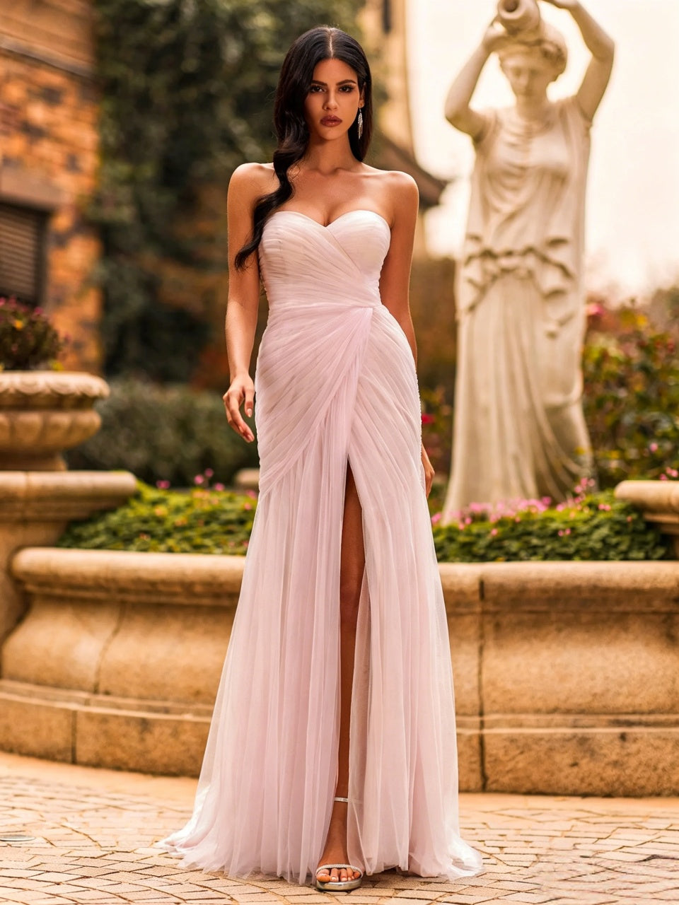 Ethereal Tulle Mermaid Strapless Sweetheart Lace-Up-Back Slit Floor Length Evening Dress