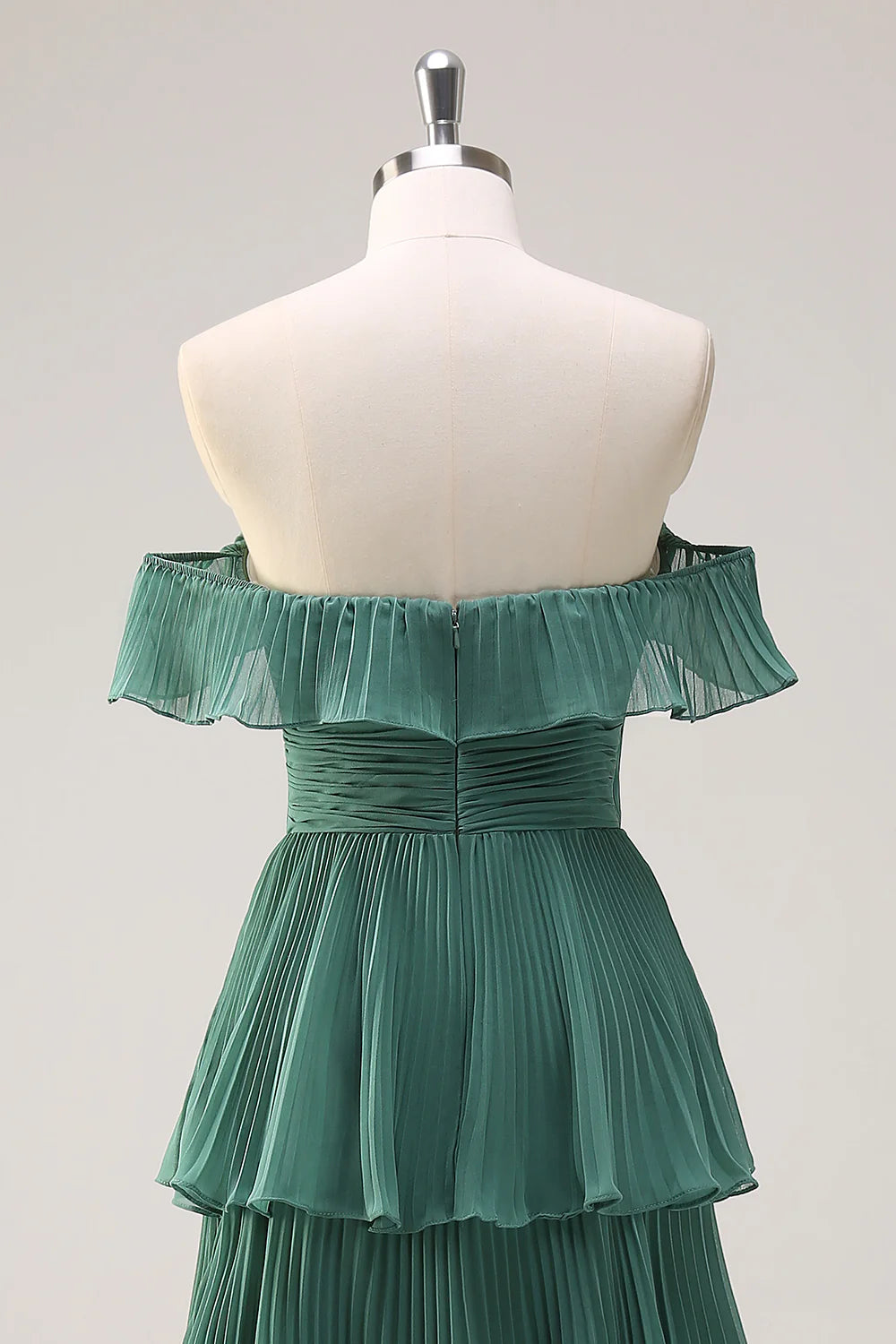 Eucalyptus A-Line Off The Shoulder Tiered Pleated Floor Length  Evening Dress