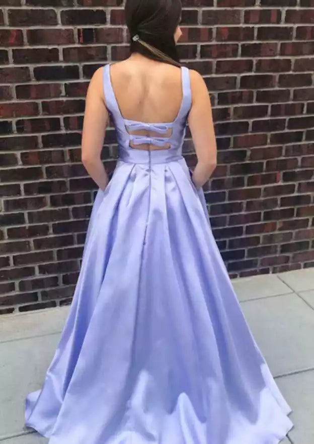 Exquisite A-line/Princess style fan-shaped collar sleeveless trailing satin pleated bow Prom Dresses