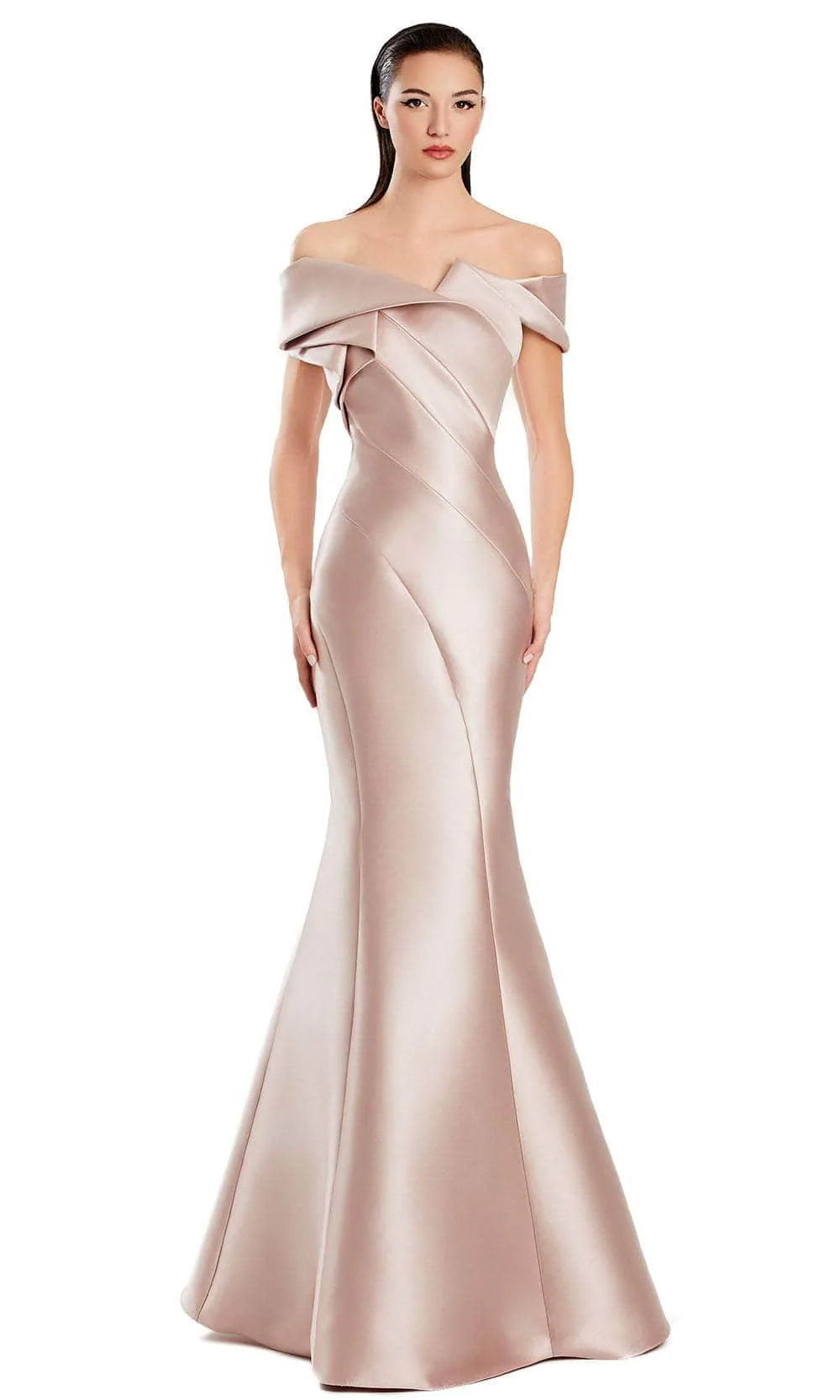 Exquisite Dusty Pink Satin Mermaid Off-the-Shoulder Sweetheart Neck Button Detail Mother of the Bride Dresses