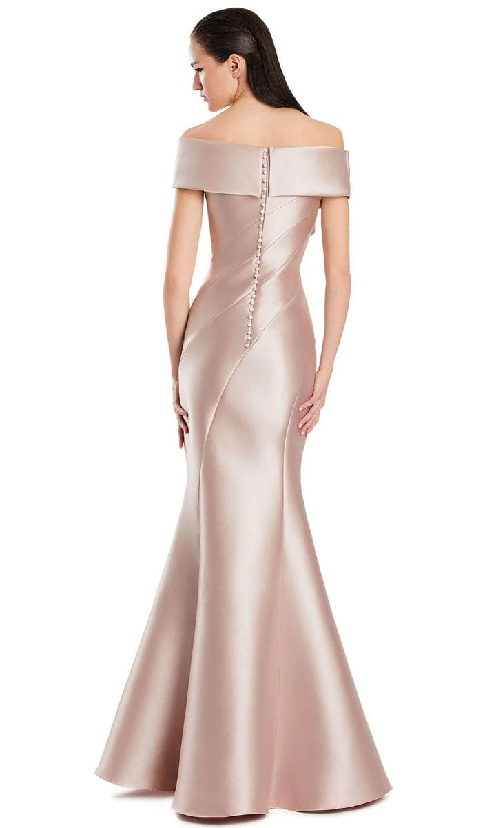 Exquisite Dusty Pink Satin Mermaid Off-the-Shoulder Sweetheart Neck Button Detail Mother of the Bride Dresses
