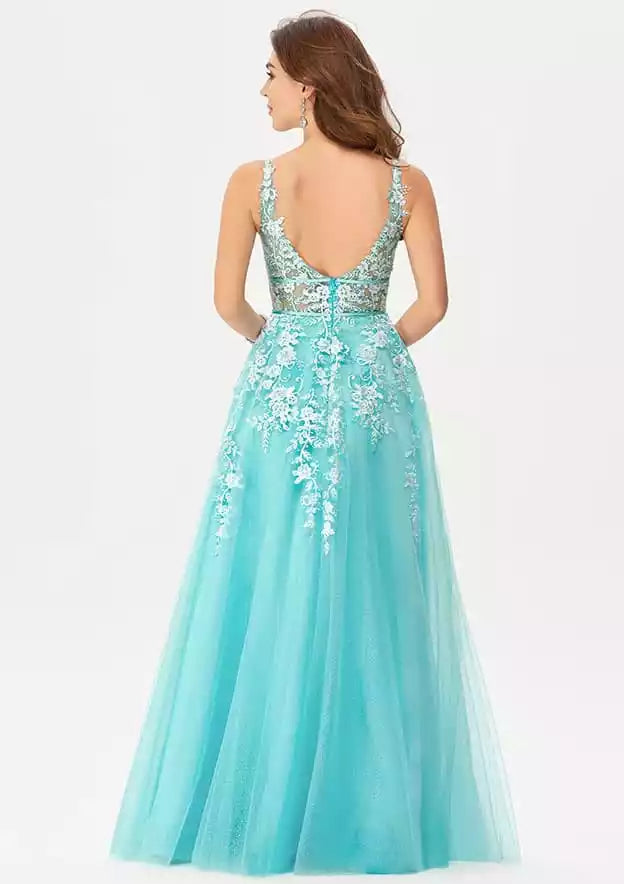 Exquisite and gorgeous A-line decal chiffon satin long sequin highlights elegant temperament Prom Dresses