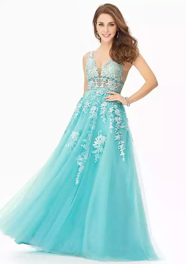 Exquisite and gorgeous A-line decal chiffon satin long sequin highlights elegant temperament Prom Dresses