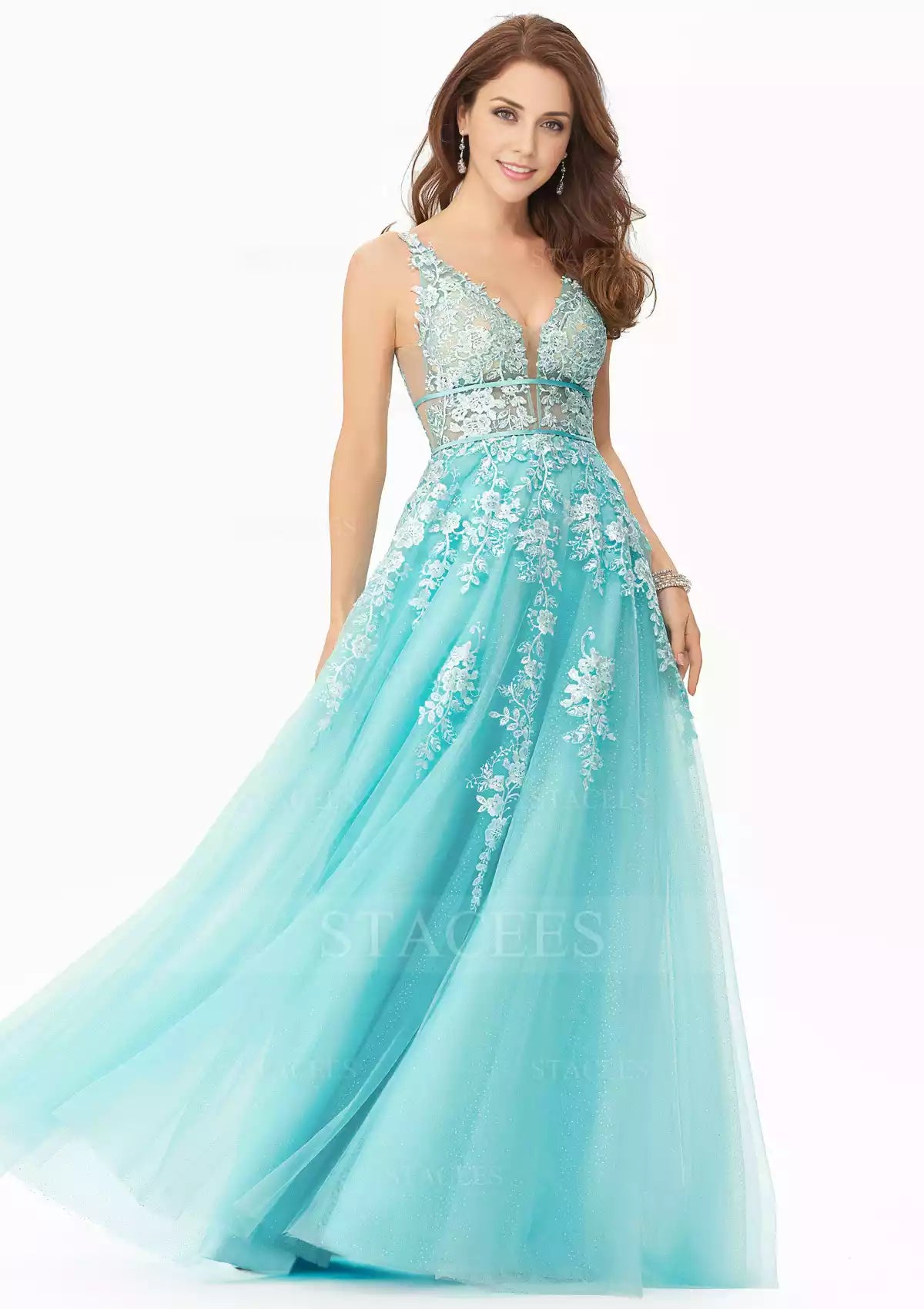 Exquisite and gorgeous A-line decal chiffon satin long sequin highlights elegant temperament Prom Dresses