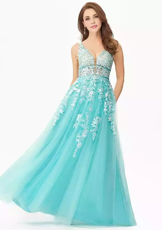 Exquisite and gorgeous A-line decal chiffon satin long sequin highlights elegant temperament Prom Dresses
