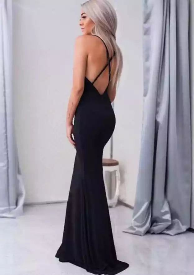 Exquisite knitted trailing horn/mermaid sleeveless V-neck cross shoulder straps Prom Dresses
