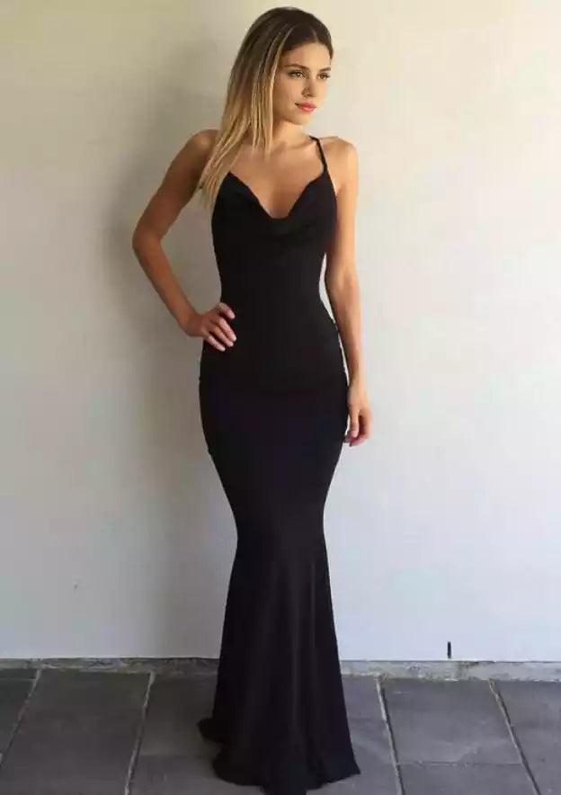 Exquisite knitted trailing horn/mermaid sleeveless V-neck cross shoulder straps Prom Dresses