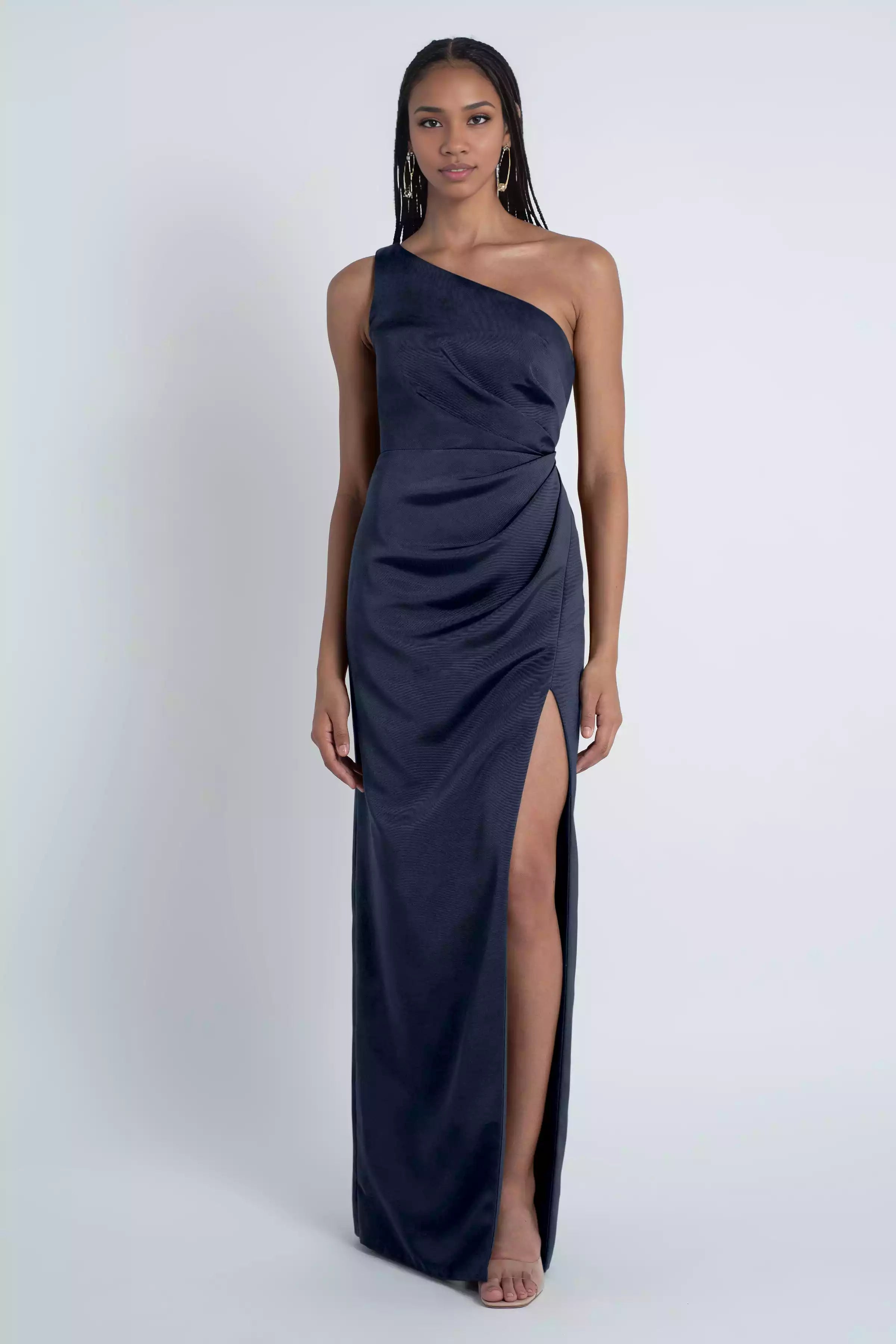 Exquisite one shoulder neckline, tight corset, pleated slit, back zipper, Bridesmaid Dresses