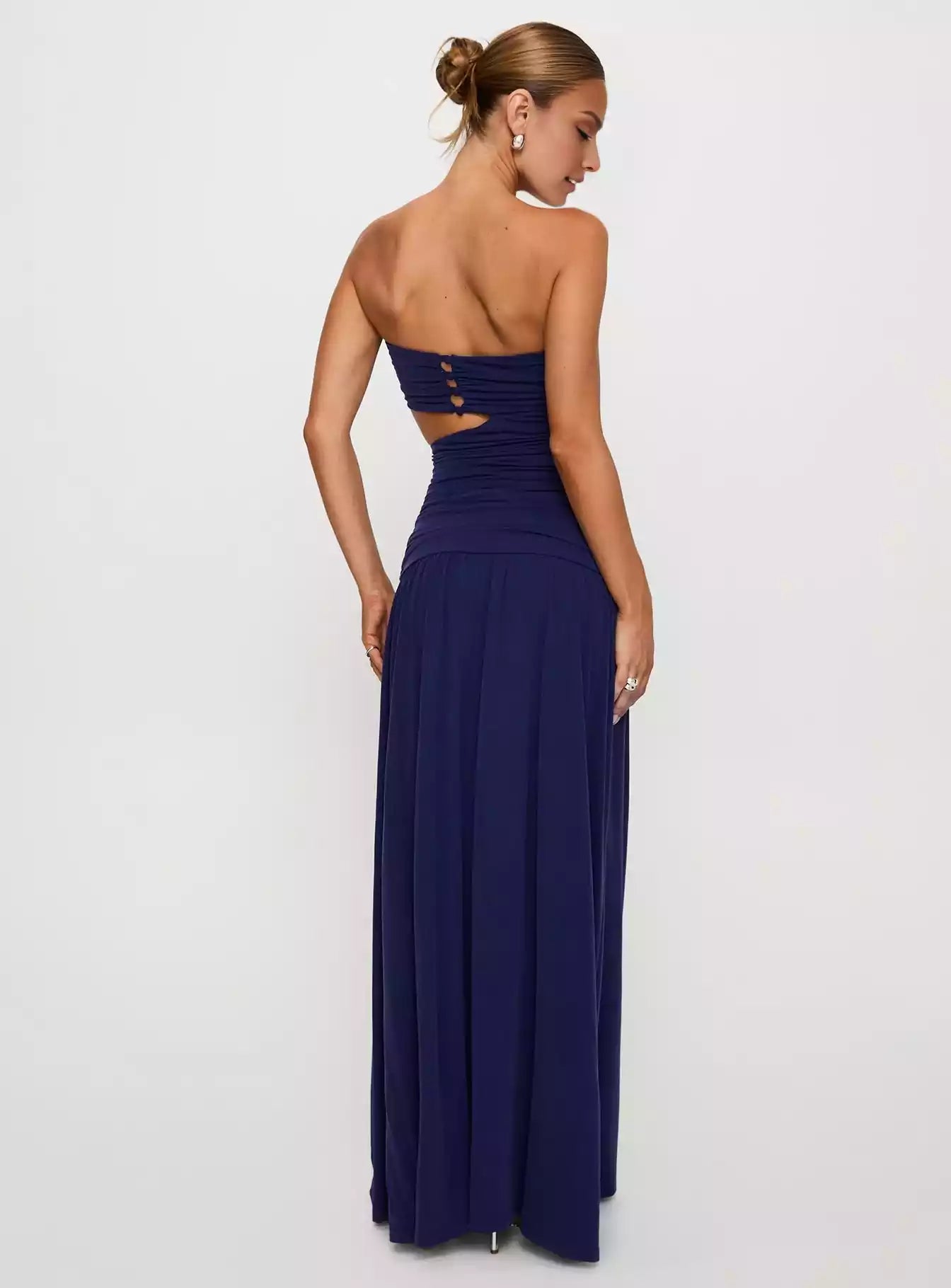 Exquisite strapless long pleated hollow hidden zipper fully lined Prom Dresses