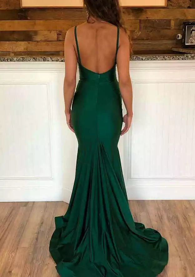 Eye catching horn/mermaid style sleeveless trailing satin pleated Prom Dresses