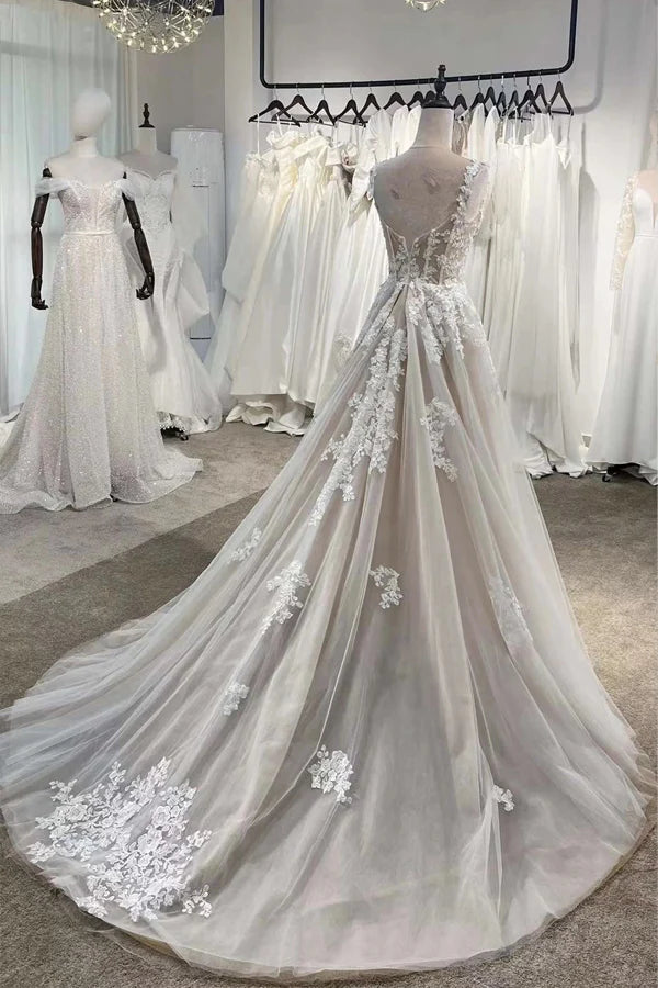 Fairy A-line Floral Corset Wedding Dress With Lace Appliques