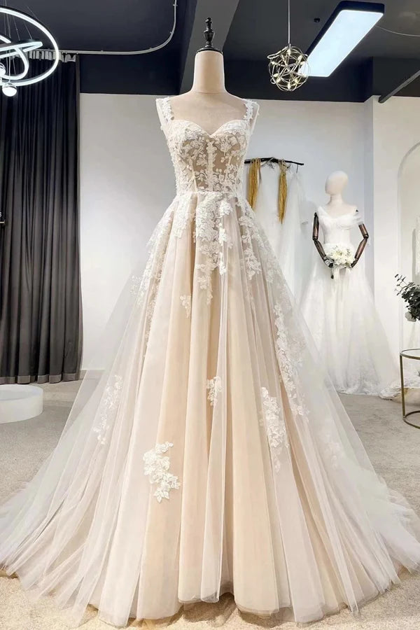 Fairy A-line Floral Corset Wedding Dress With Lace Appliques