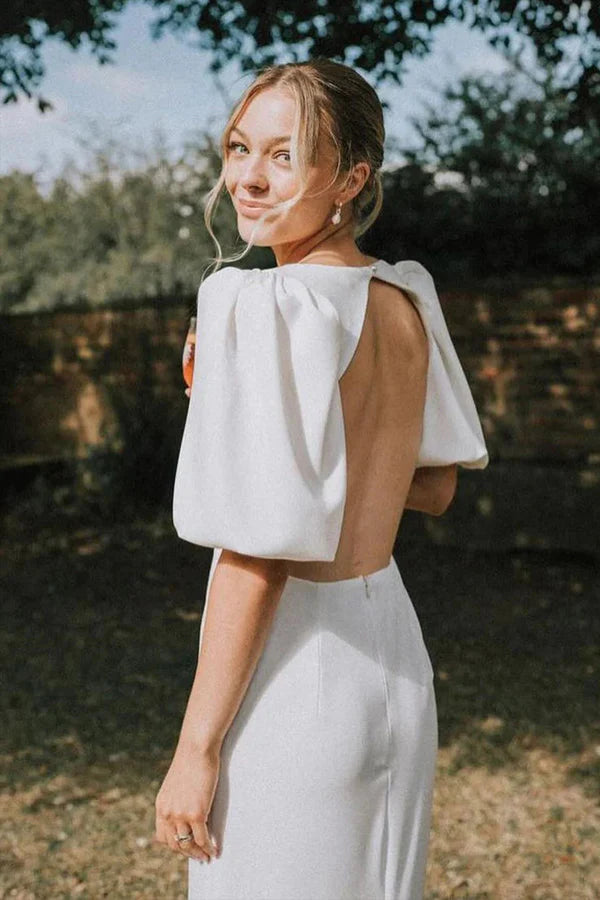 Fairy A Line V Neck Elastic Satin Modest Wedding Dress