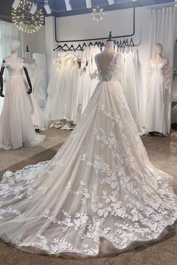 Fairy Floral A-line Bohemian Wedding Dress Unique Elopement Dress