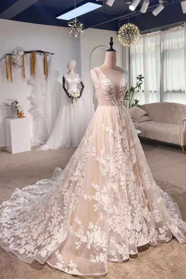 Fairy Floral A-line Bohemian Wedding Dress Unique Elopement Dress