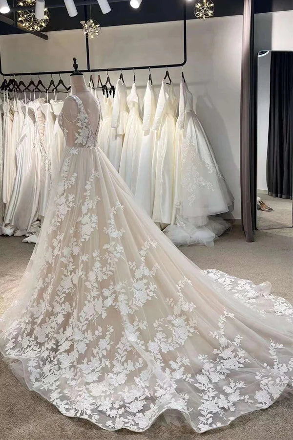 Fairy Floral A-line Bohemian Wedding Dress Unique Elopement Dress