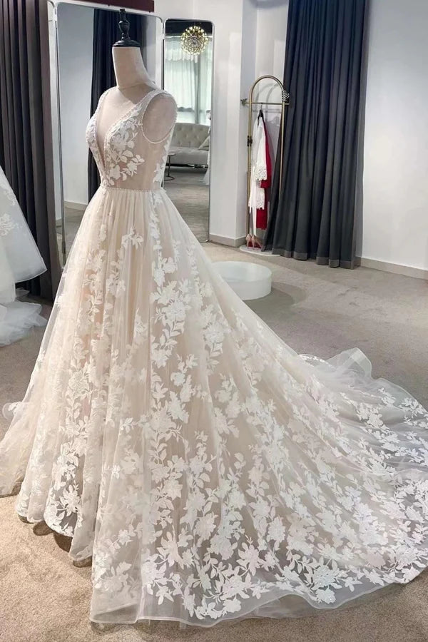 Fairy Floral A-line Bohemian Wedding Dress Unique Elopement Dress