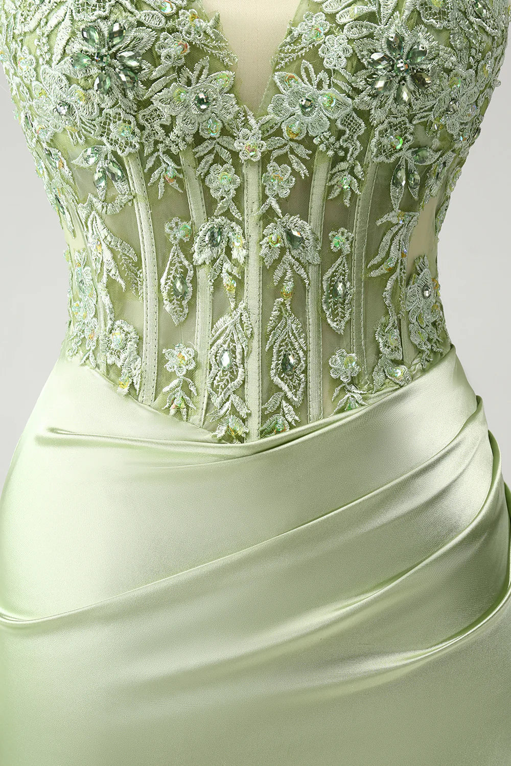 Floral Light Green A Line Corset Short Homecoming Dress with Appliques