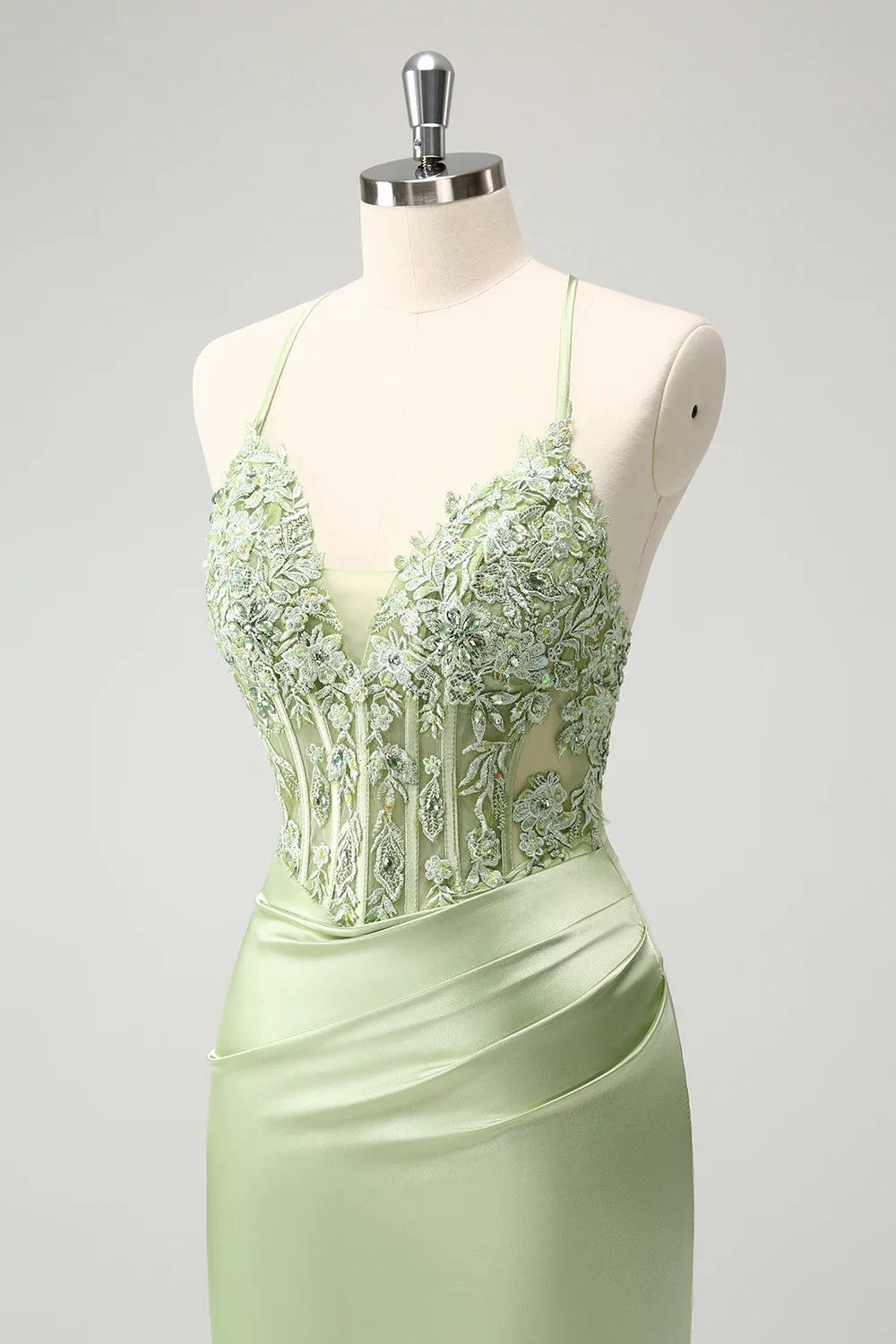 Floral Light Green A Line Corset Short Homecoming Dress with Appliques