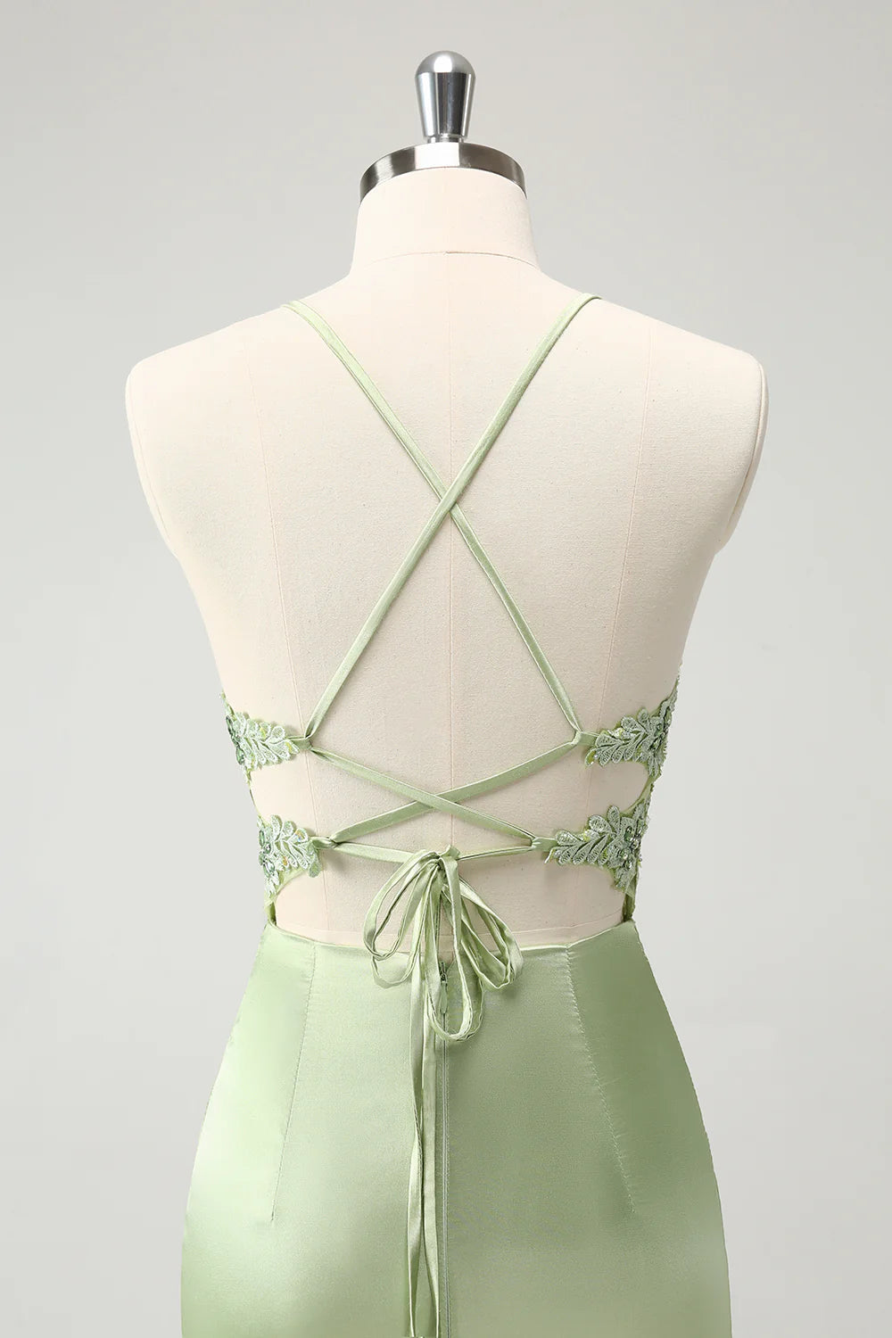 Floral Light Green A Line Corset Short Homecoming Dress with Appliques