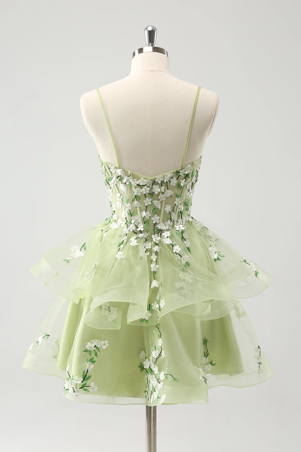 Floral Light Green A Line Corset Short Homecoming Dress with Appliques