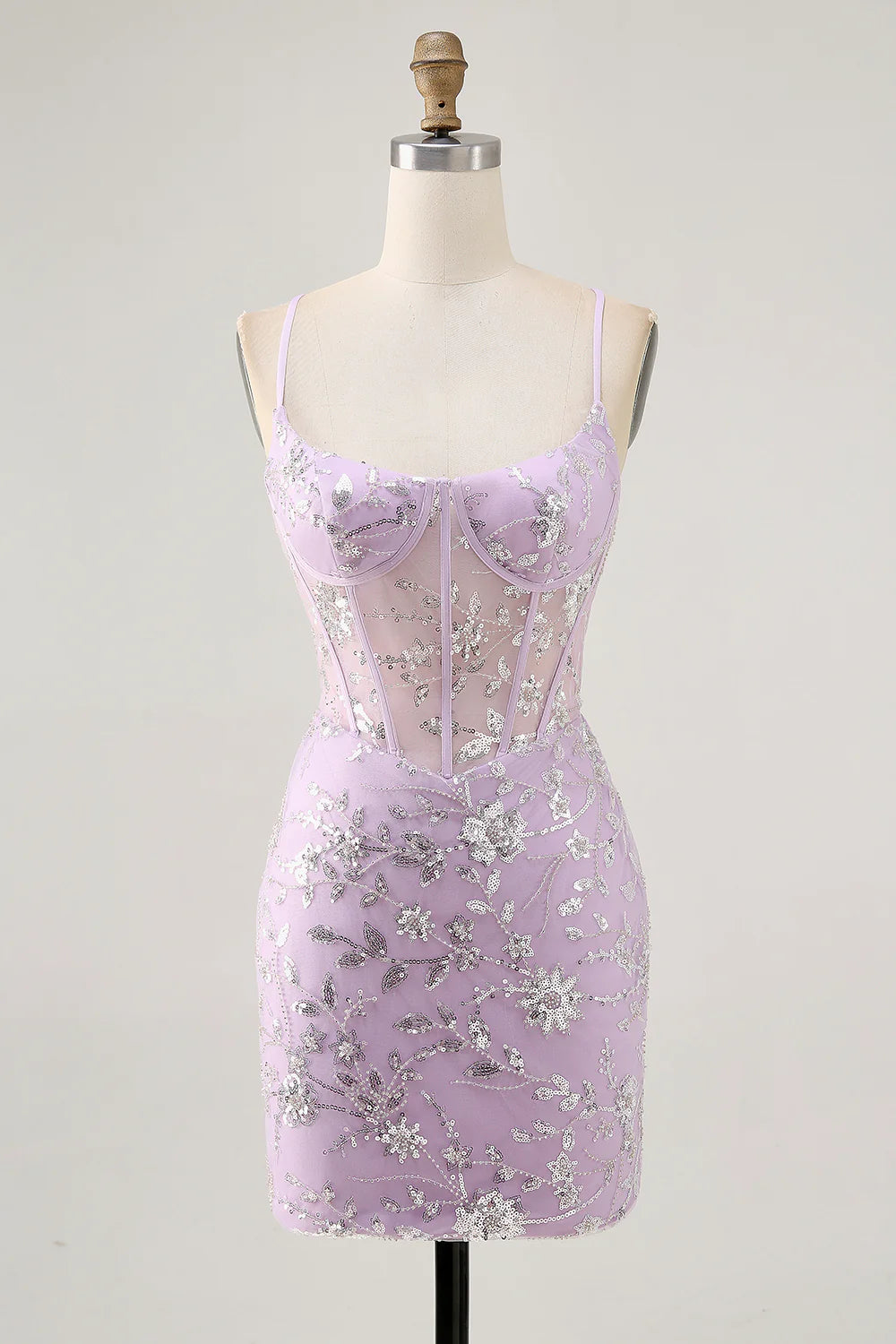 Floral Lilac Corset Appliqued Short Homecoming Dress with 3D Flowers