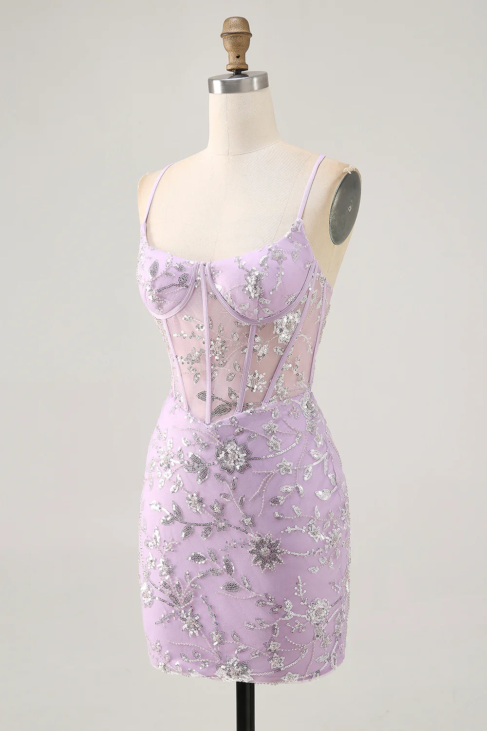 Floral Lilac Corset Appliqued Short Homecoming Dress with 3D Flowers