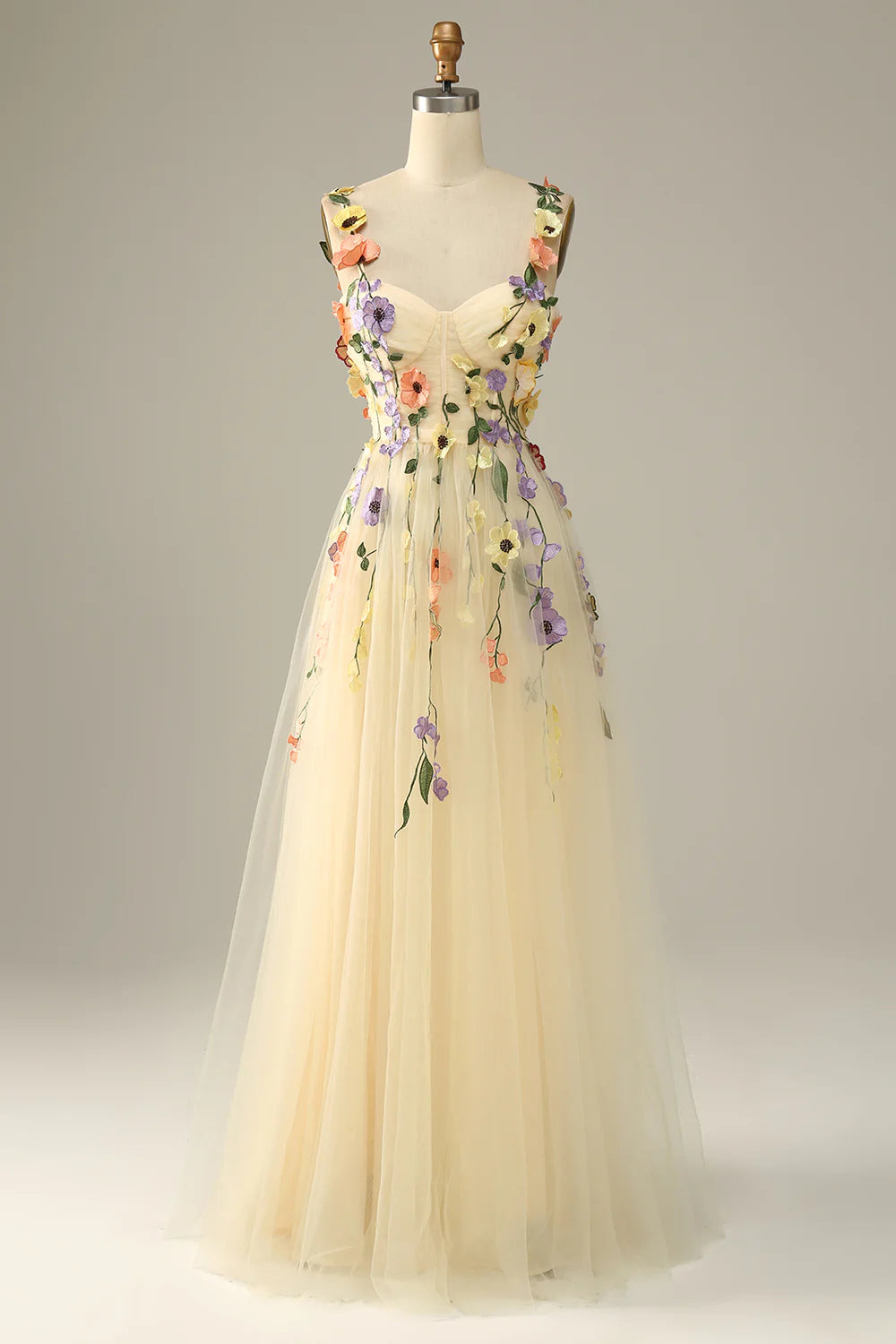 Flower A-Line Champagne  Full Of Charm  Prom Dress