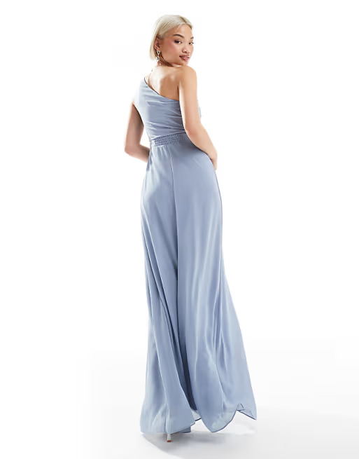 Flowy A-Line One-Shoulder Pleated-Sash Floor-Length Bridesmaid Dress