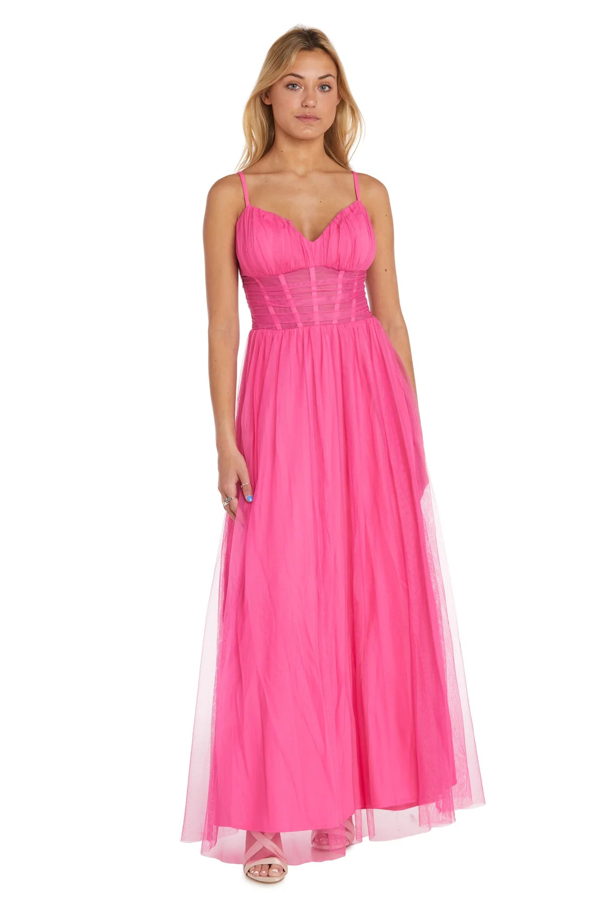 Flowy A-Line Sweetheart-Neck Spaghetti-Strap Zipper-Back Pink Tulle Evening Dress