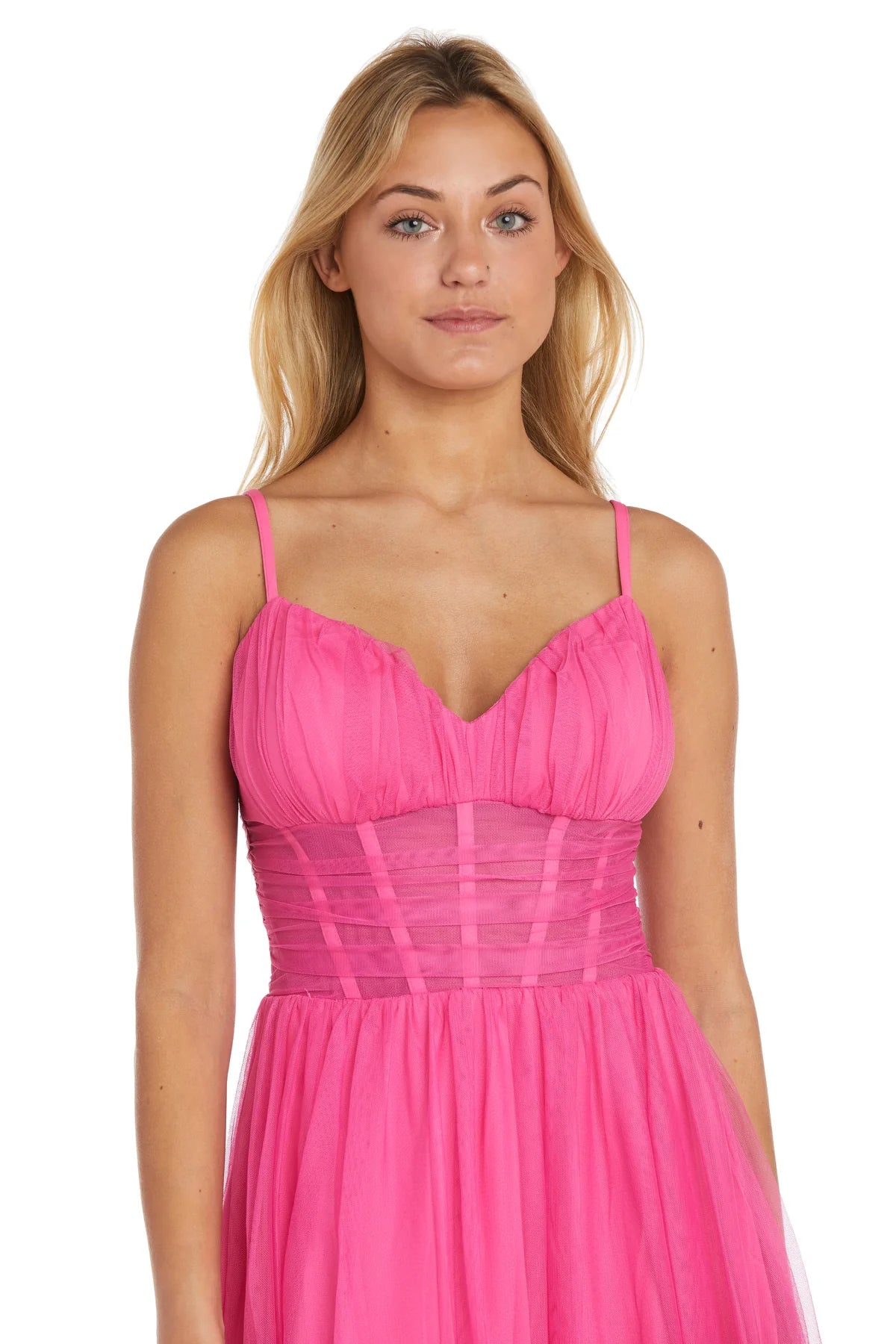 Flowy A-Line Sweetheart-Neck Spaghetti-Strap Zipper-Back Pink Tulle Evening Dress