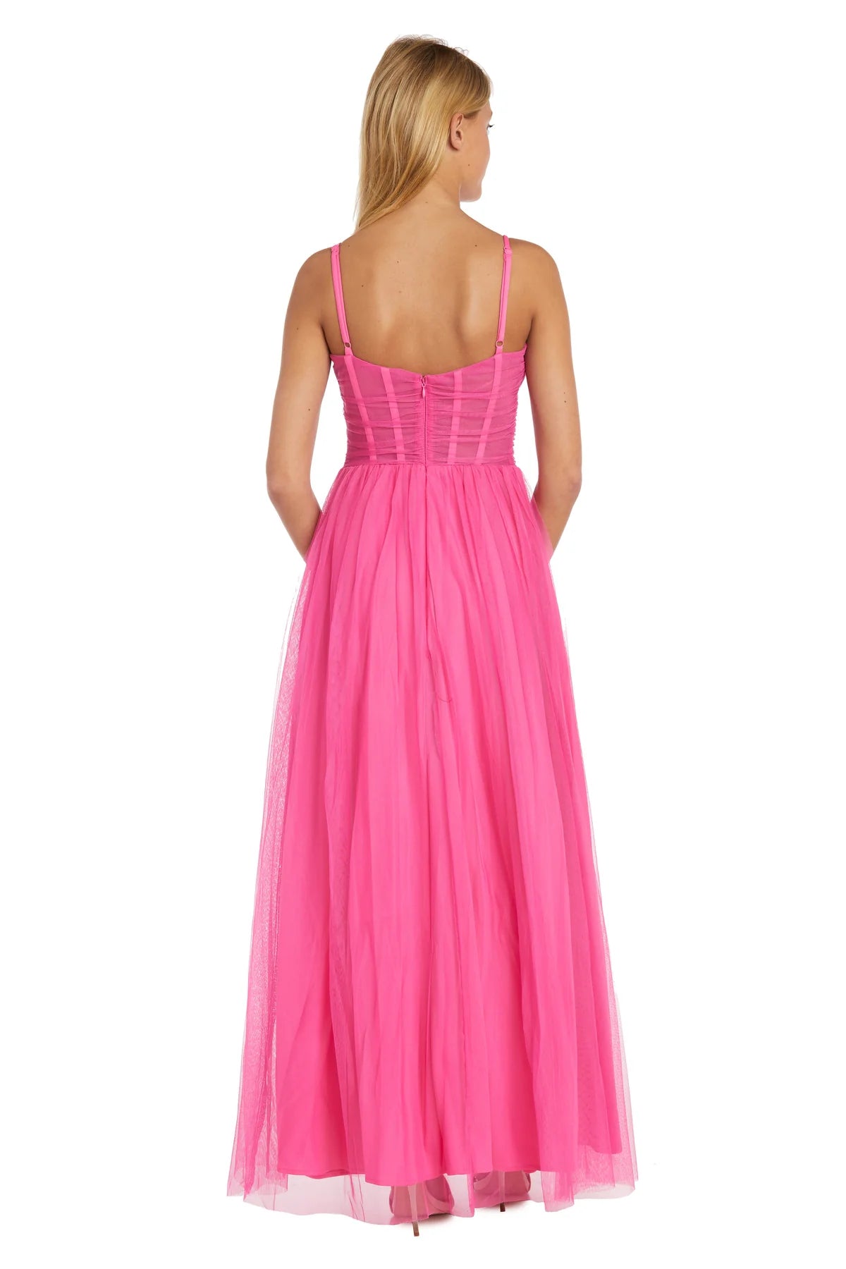 Flowy A-Line Sweetheart-Neck Spaghetti-Strap Zipper-Back Pink Tulle Evening Dress