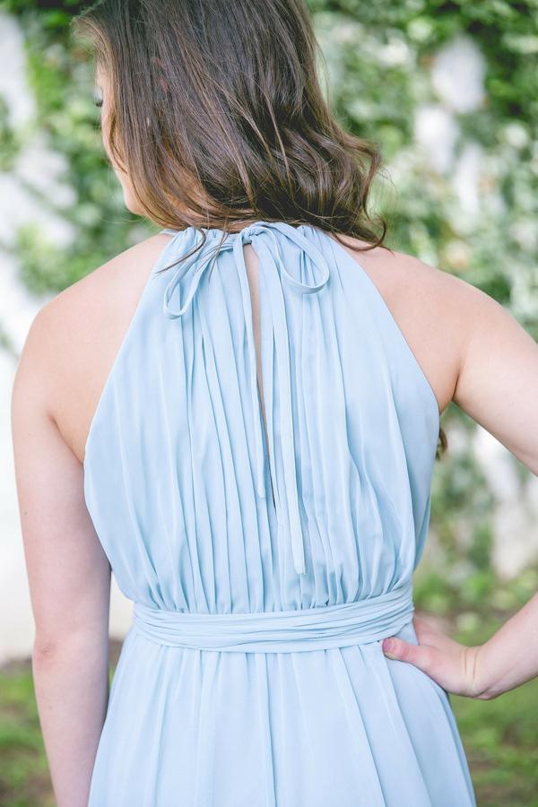 Flowy Chiffon Halter Neck Keyhole Tie Back Floor Length Bridesmaid Dress